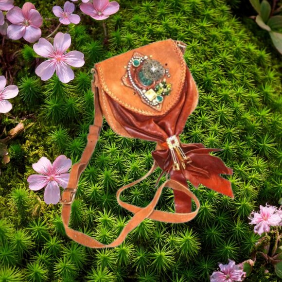 Hand Crafted Handbags - Artisan Original Designed Brown Leather Deerskin Jewel Embellished Shoul…
